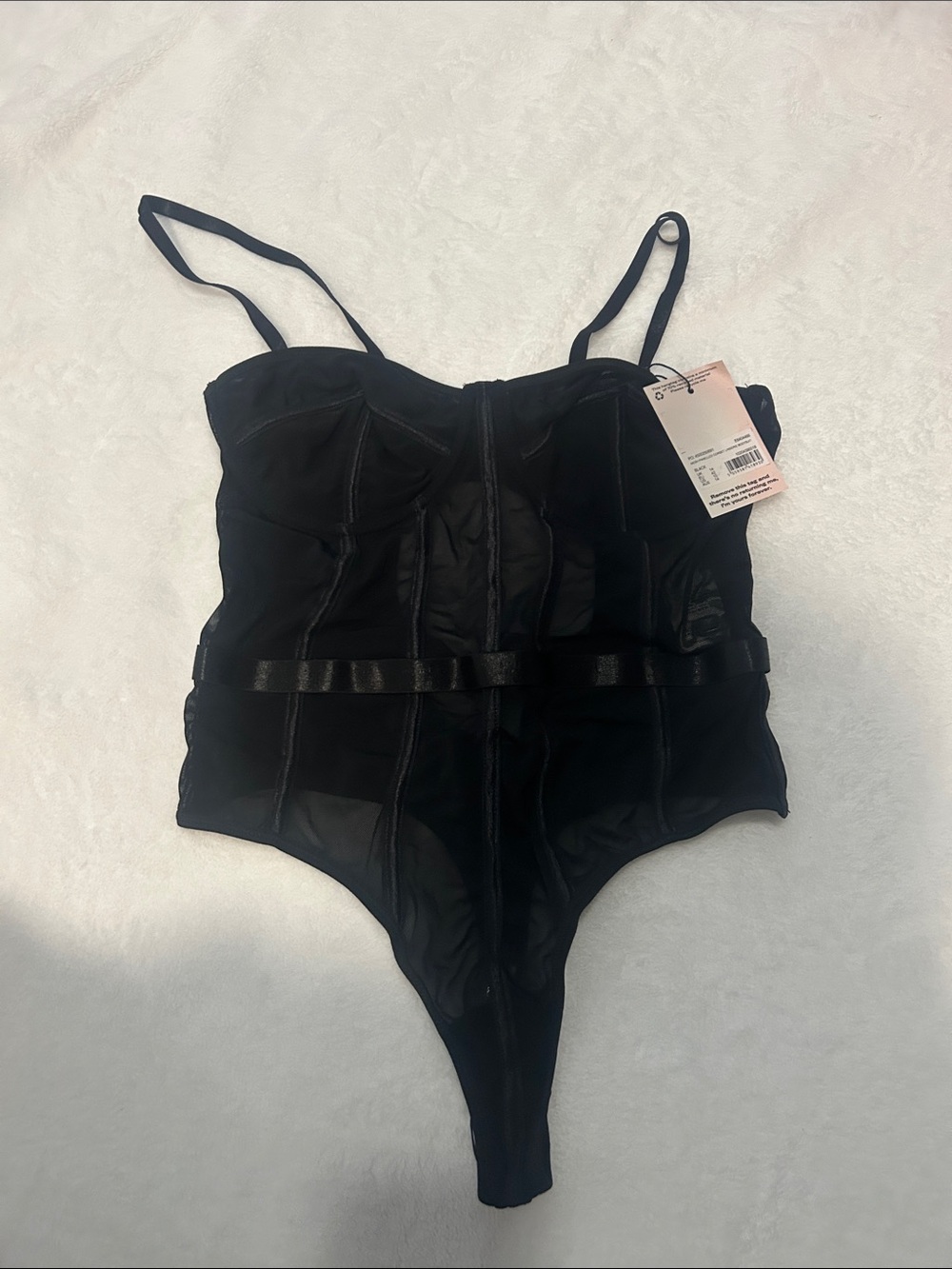 Missguided Black Sheer Bustier Bodysuit with Belt Detail